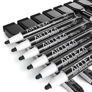 ARTEZA Black Dry Erase Markers with Erasers, Pack of 36, Fine Tip, Magnetic Whiteboard Markers for School