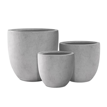 Kante 20",16.5",13.4" Dia Round Concrete Planters (Set of 3), Outdoor Indoor Modern Decorative Plant...