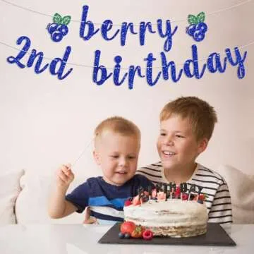 Berry 2nd Birthday Banner - Sweet Blueberry Theme Decorations for Kids