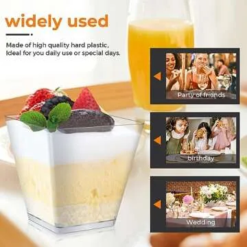 Oomcu 50 Pack Square Clear Plastic Dessert Cups