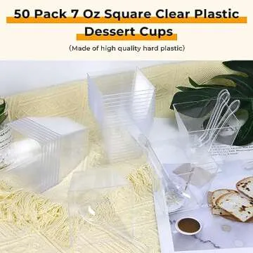 Oomcu 50 Pack Square Clear Plastic Dessert Cups