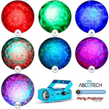 Party Projector Stage Light – 7 Color Ocean Wave Strobe Disco Lights with Variable Speeds – Musi...