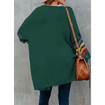 Dokotoo Womens Cardigan Sweaters Fashion 2024 Fall Balloon Long Sleeve Color Block Striped Sweaters Comfy Soft Open Front Cardigan Sweaters Green L
