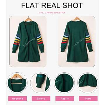 Dokotoo Womens Cardigan Sweaters Fashion 2024 Fall Balloon Long Sleeve Color Block Striped Sweaters Comfy Soft Open Front Cardigan Sweaters Green L