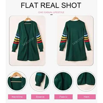 Dokotoo Womens Cardigan Sweaters Fashion 2024 Fall Balloon Long Sleeve Color Block Striped Sweaters Comfy Soft Open Front Cardigan Sweaters Green L
