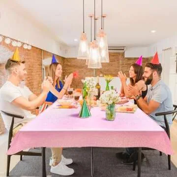 2 pcs Pale Pink Holographic Laser Tablecloths Light Pink Shiny Table Covers 40" x 108" Foil Disposable Rectangle Table cloths for Girl Birthday Party Wedding Anniversary Bachelorette Baby Shower Décor