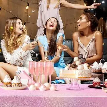 2 pcs Pale Pink Holographic Laser Tablecloths Light Pink Shiny Table Covers 40" x 108" Foil Disposable Rectangle Table cloths for Girl Birthday Party Wedding Anniversary Bachelorette Baby Shower Décor