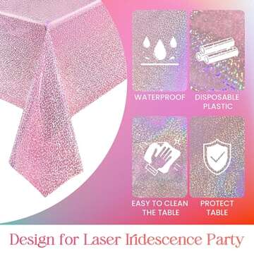 2 pcs Pale Pink Holographic Laser Tablecloths Light Pink Shiny Table Covers 40" x 108" Foil Disposable Rectangle Table cloths for Girl Birthday Party Wedding Anniversary Bachelorette Baby Shower Décor