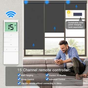 Tokblind Motorized Roller Shades with Remote Control, Blackout Smart Blinds for Windows Compatible w...