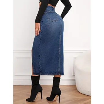 SweatyRocks Women’s Casual Denim Midi Skirt - Effortless Style