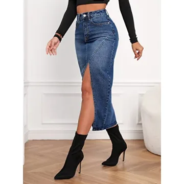 SweatyRocks Women’s Casual Denim Midi Skirt - Effortless Style