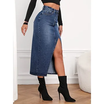 SweatyRocks Women’s Casual Denim Midi Skirt - Effortless Style