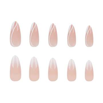 Dudulanni 24 Pcs Press on False Nails with Designs, Fake Stick on Nails with Glue Acrylic Nails for Women (Nude White Ombre)