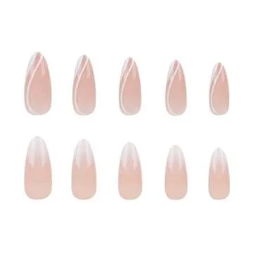 Dudulanni 24 Pcs Press on False Nails with Designs, Fake Stick on Nails with Glue Acrylic Nails for Women (Nude White Ombre)