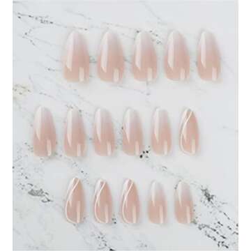 Dudulanni 24 Pcs Press on False Nails with Designs, Fake Stick on Nails with Glue Acrylic Nails for Women (Nude White Ombre)