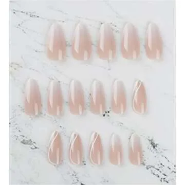 Dudulanni 24 Pcs Press on False Nails with Designs, Fake Stick on Nails with Glue Acrylic Nails for Women (Nude White Ombre)