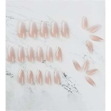 Dudulanni 24 Pcs Press on False Nails with Designs, Fake Stick on Nails with Glue Acrylic Nails for Women (Nude White Ombre)