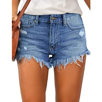 Luvamia Women's Fashion Stretchy High Waisted Ripped Denim Shorts