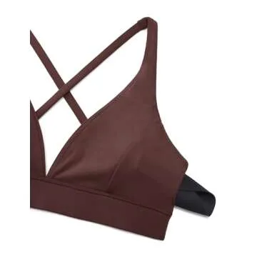 CRZ YOGA Butterluxe Deep V-Neck Sports Bras for Women - Spaghetti Strap Criss Cross Padded Top Low Coverage Wireless Yoga Taupe Large