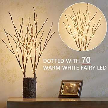 Fudios Lighted Branches with Timer 70 LED Fairy Lights 18in Battery Operated, Willow Branches with Lights for Vase Christmas Holiday Home Decor
