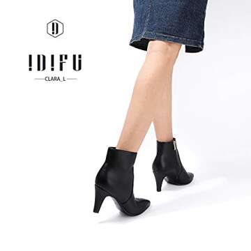 IDIFU Women's High Heel Ankle Bootie Pointed Toe Stiletto Short Boot with Side Zipper(7.5, Black Pu)