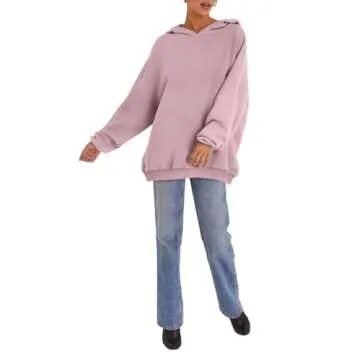 EFAN Womens Oversized Hoodies Sweatshirts Fleece Hooded Pullover Tops Sweaters Casual Comfy Fall Fashion Outfits Clothes 2025 DarkPink M