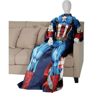 Captain America Comfy Throw Blanket with Sleeves