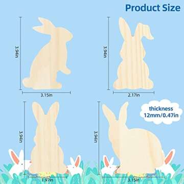 12 Pieces Easter Wood Bunny Cutout - Unfinished Wooden Signs for DIY Crafts