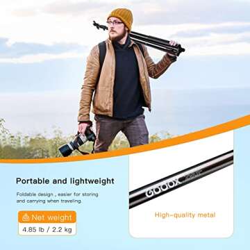 Godox Heavy Duty Aluminum Photography Light Tripod Stand for Studio Photography Lighting, Backgrounds, Monolights, Strobe Flash - 286CM, 112 Inches