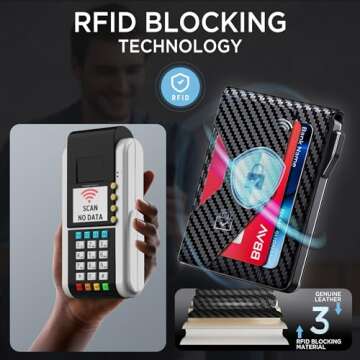 Vbcaxa Wallet for Men - Slim Leather Mens Wallet with Cash Slot, Pop-up Card Slot, Credit Card Slot - RFID Blocking Wallet Front Pocket with ID Window (Carbon Fiber)