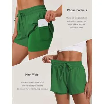 PINSPARK Women's High-Waisted Running Shorts with Pockets
