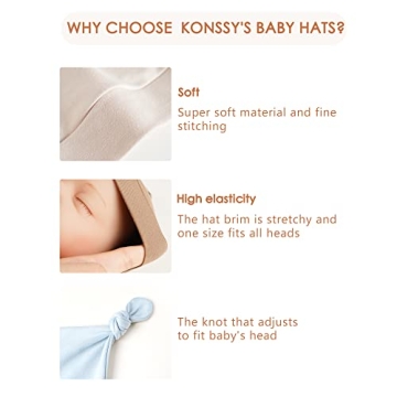 Konssy Soft 8 Pack Newborn Baby Hat Set for Infants