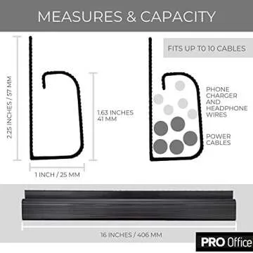 6 Pack Cable Management Under Desk- J Channel Cable Raceway 96in - 6X 16in Black No Screw/No Drill Cord Organizer - Cable Channels for Wire Management Under Desk with Adhesive