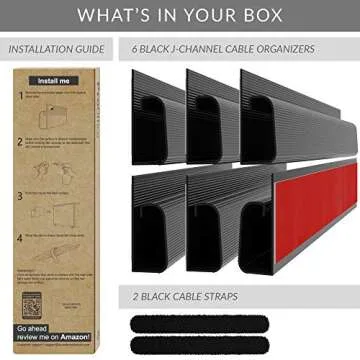 6 Pack Cable Management Under Desk- J Channel Cable Raceway 96in - 6X 16in Black No Screw/No Drill Cord Organizer - Cable Channels for Wire Management Under Desk with Adhesive