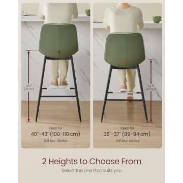 Stylish VASAGLE Bar Stools Set of 2 - Comfortable Ergonomic Design for Kitchen Bars
