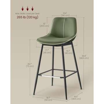 VASAGLE Bar Stools Set of 2 with Ergonomic Backrest