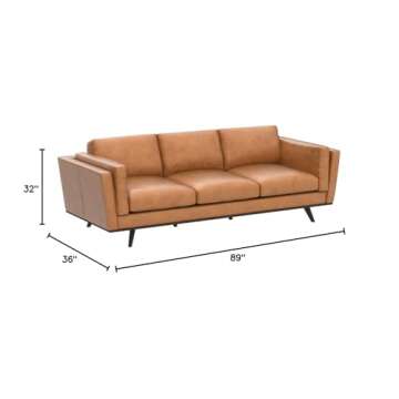 Pemberly Row Mid Century Modern Leather Sofa for Living Room