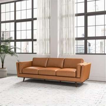 Pemberly Row Mid Century Modern Leather Sofa for Living Room