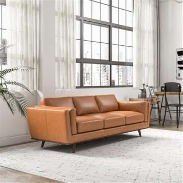 Pemberly Row Mid Century Modern Leather Sofa for Living Room