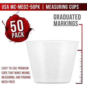 Pouring Masters 2 Ounce (60ml) Graduated Plastic Measuring Cups (50 Clear Cups & 25 Mixing Sticks) -...