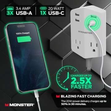 Monster Power Shield Outlet Extender with USB Charging