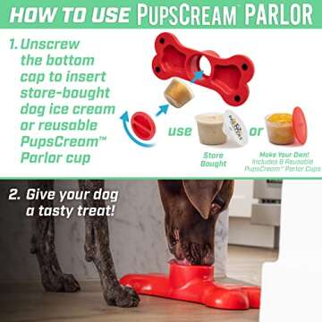 GoSports Pets PupsCream Parlor - Non-Slip Frozen Dog Treat & Ice Cream Holder - Mess-Free Lick Mat Alternative, Includes 6 Reusable Cups & Lids