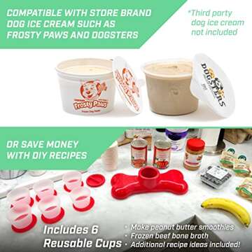 GoSports Pets PupsCream Parlor - Non-Slip Frozen Dog Treat & Ice Cream Holder - Mess-Free Lick Mat Alternative, Includes 6 Reusable Cups & Lids