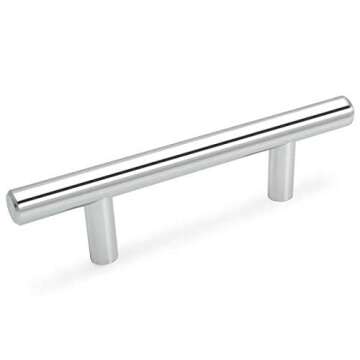 Cosmas 10 Pack 305-030CH Polished Chrome Cabinet Hardware Euro Style Bar Handle Pull - 3" Hole Cente...