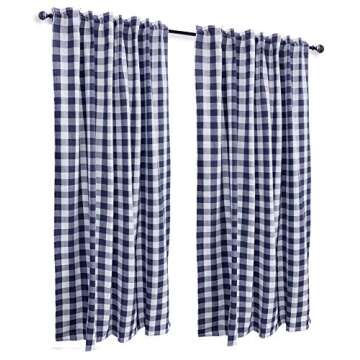 Ramanta Home Gingham Check Window Curtain Panel, 100% Cotton, Navy/White, Cotton Curtains, 2 Panels Curtain, Tab Top Curtains, 50x96 Inches, Set of 2