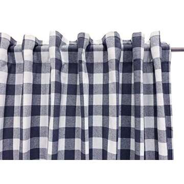 Ramanta Home Gingham Check Window Curtain Panel, 100% Cotton, Navy/White, Cotton Curtains, 2 Panels Curtain, Tab Top Curtains, 50x96 Inches, Set of 2