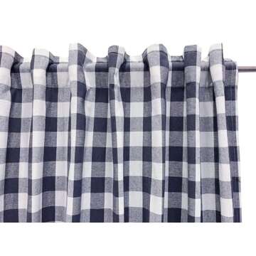Ramanta Home Gingham Check Window Curtain Panel, 100% Cotton, Navy/White, Cotton Curtains, 2 Panels Curtain, Tab Top Curtains, 50x96 Inches, Set of 2