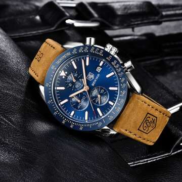 Stylish BENYAR Mens Quartz Chronograph Leather Watch
