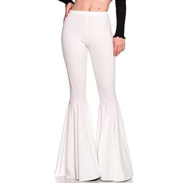 GUOLEZEEV Women's Bell Bottoms Flared Stretch Pants High Waist Wide Leg Trouser M White