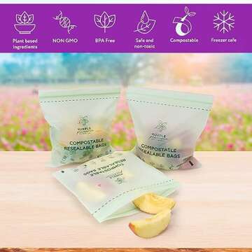 100% Certified Compostable Quart Bags (50 Counts), Resealable BioBased Bags, Leak Proof And Freezer Safe, Extra Strength Storage Bags, Also Available Gallon, Snack and Sandwich Size Bags (Quart)